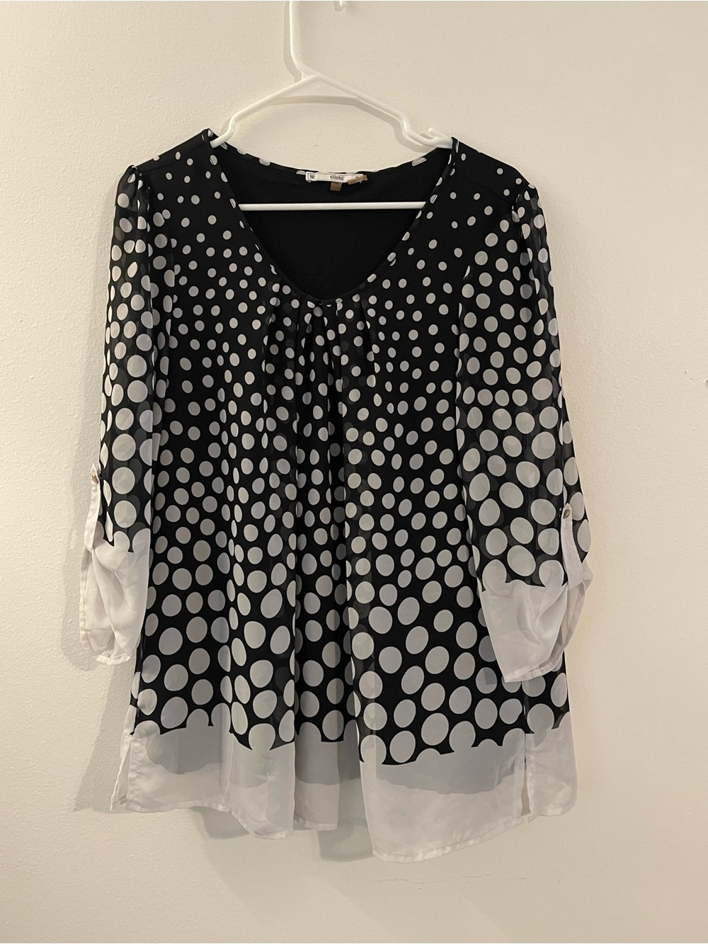 Sioni Black and White Polka Dot Scoop Neck Tunic